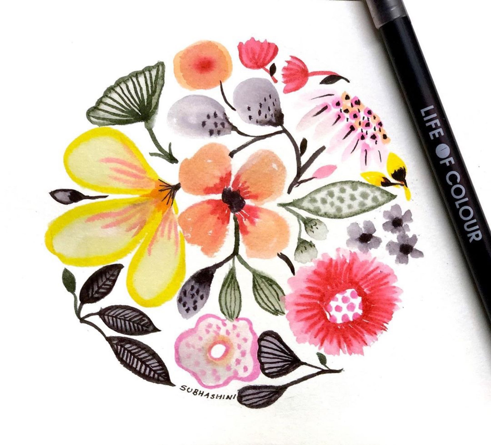 How to create a fun and colourful floral illustration with watercolour brush pens