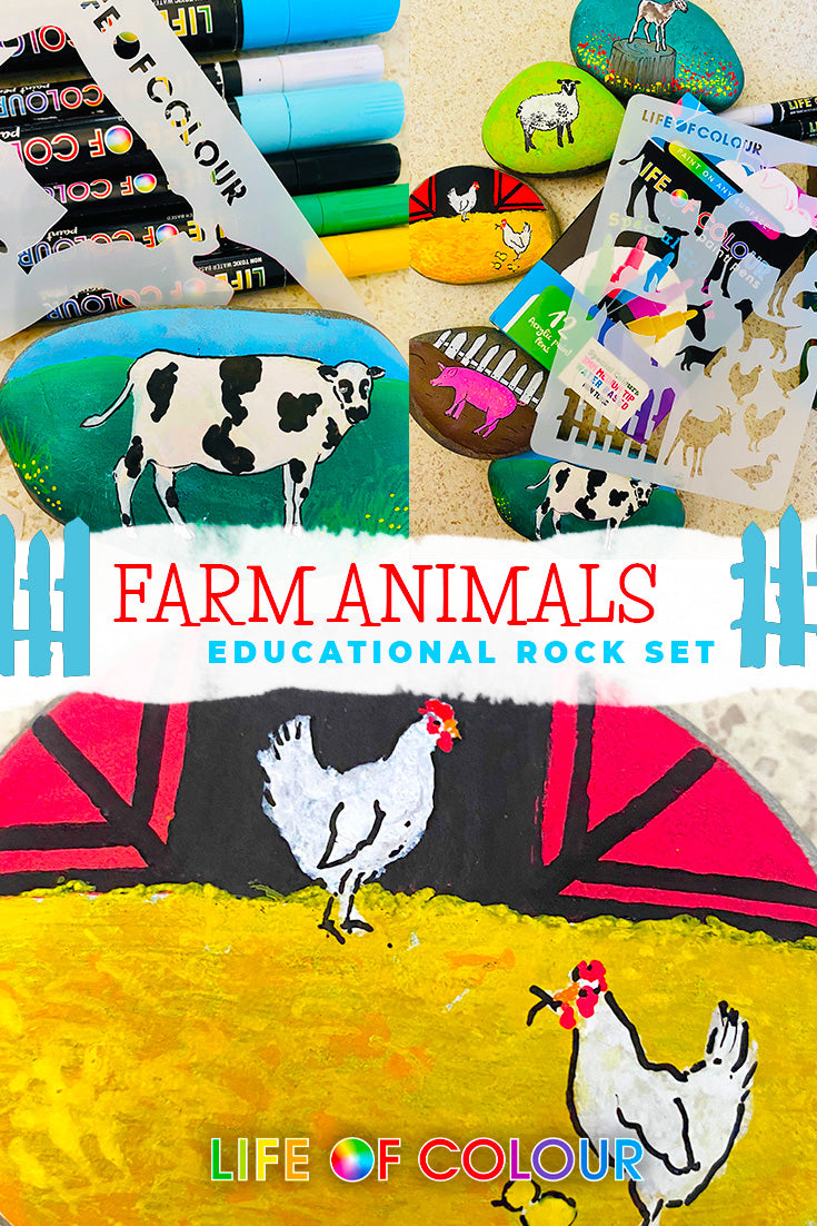 Farm animals educational rock set using stencils