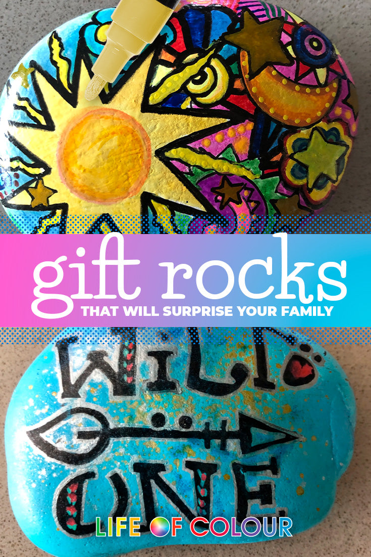 Colourful gift rock with your paint pens and watercolours