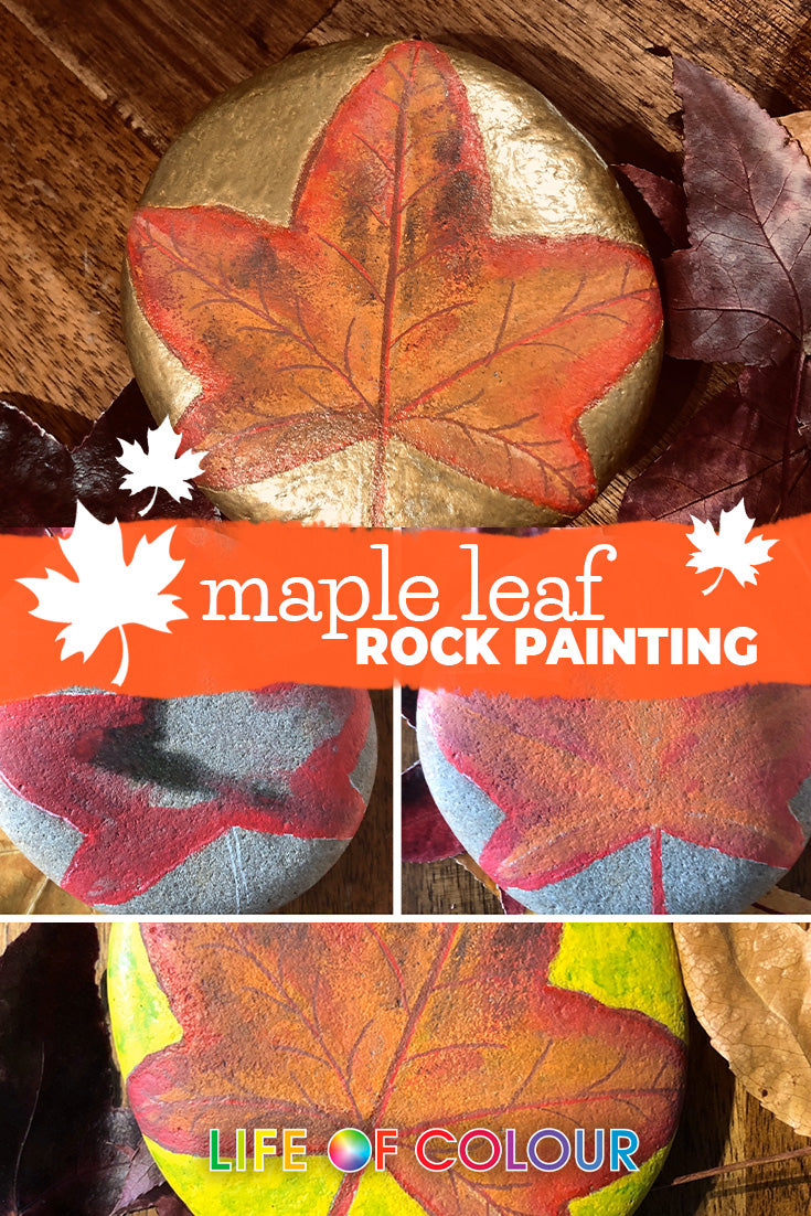 Autumn Maple leaf rock painting step by step