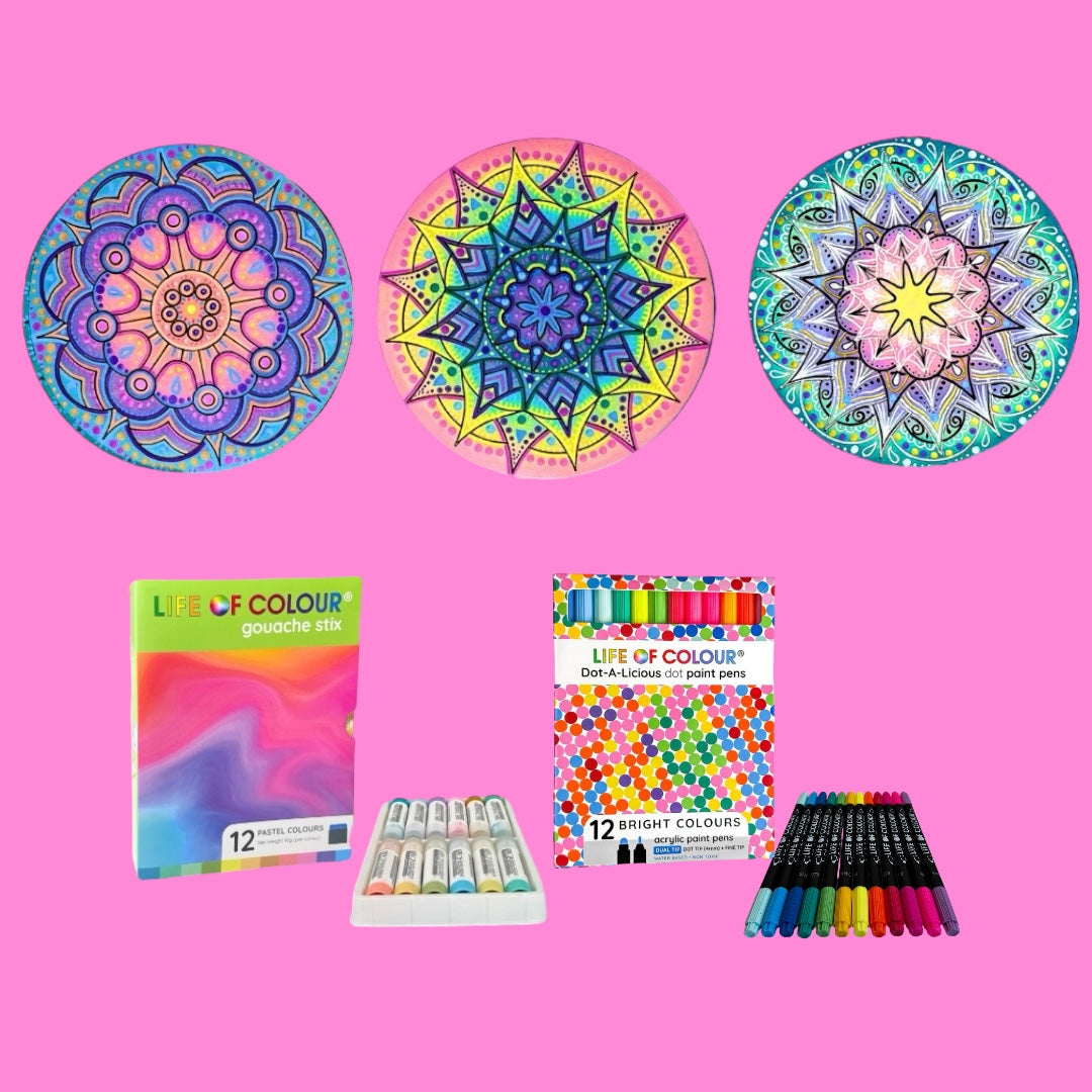 Life of Colour Mini Mandala Painting Kit Bundle of 3 (Group 1)