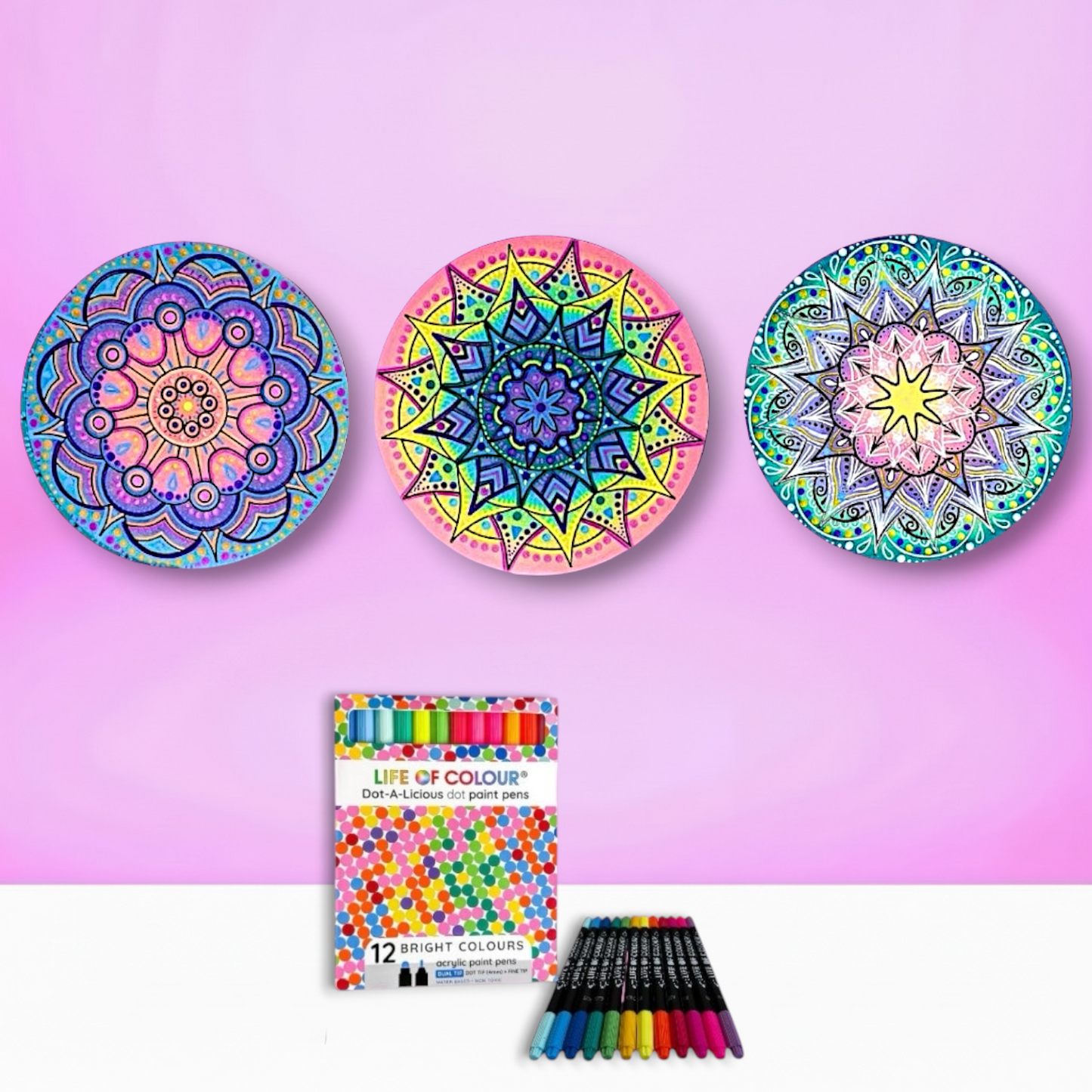 Life of Colour Mini Mandala Painting Kit Bundle of 3 (Group 1)