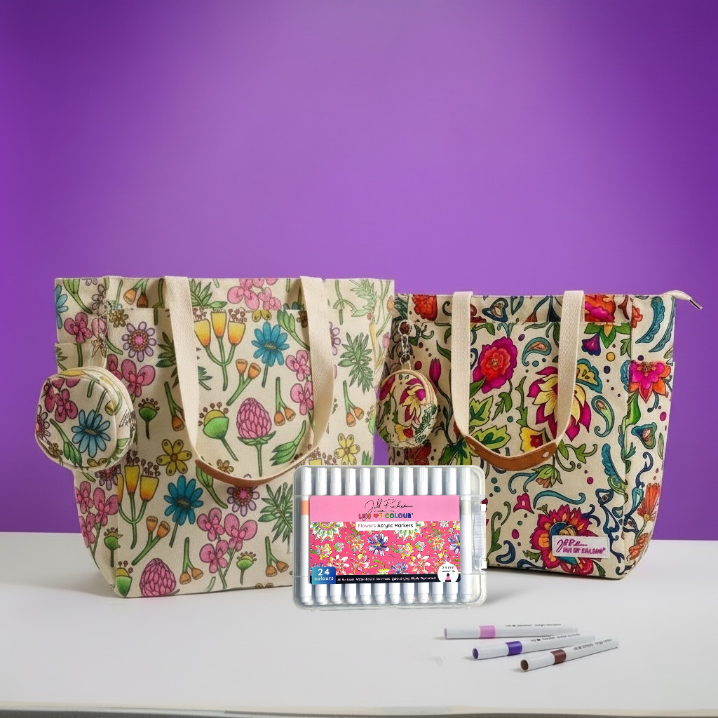 DIY Doodle Bag Bundle - Wildflower & Dreamy Flowers Tote Bags & Acrylic Markers