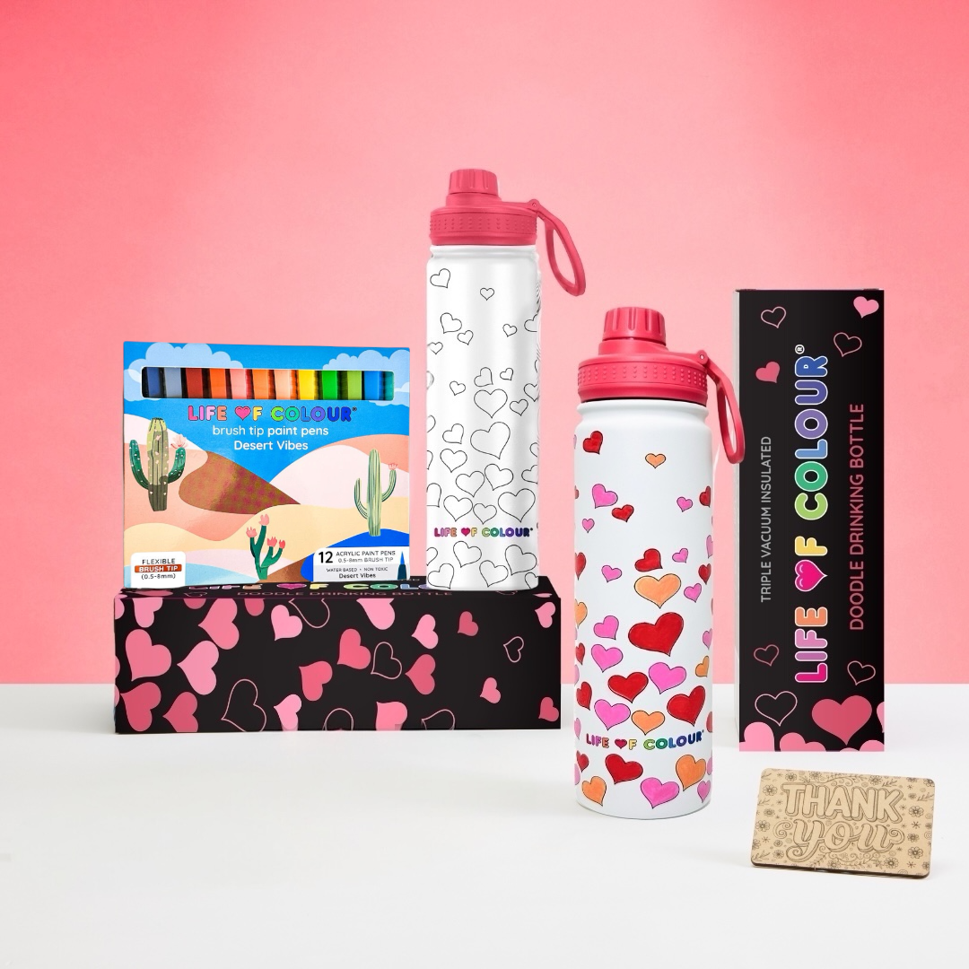Doodle Drinking Bottle Painting Kit - Falling Hearts