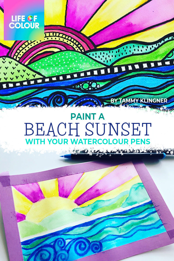 Learn to paint a sunset at the beach with your watercolours