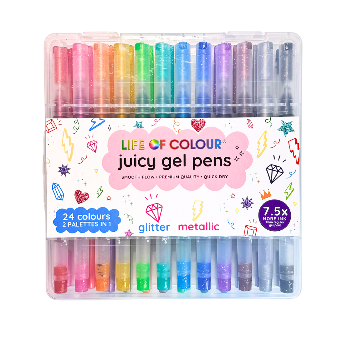 Juicy Gel Pens - Set of 24 - Metallic and Glitter - Wholesale Only