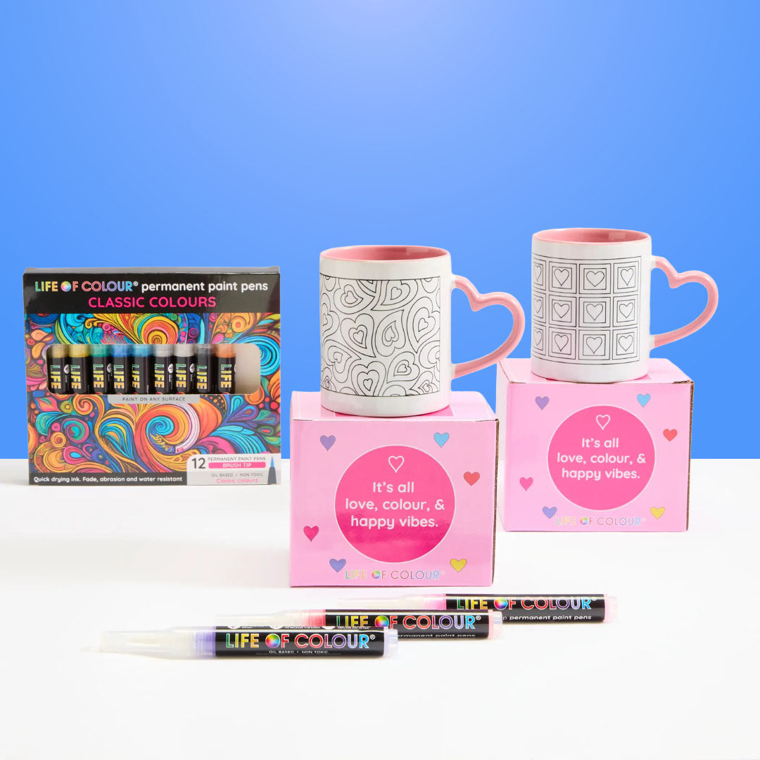 "Cup of Love" DIY Mug Painting Bundle - Curvy and Square Hearts Designs