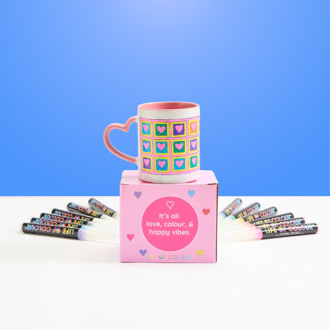 "Cup of Love" DIY Mug Painting Kit - Square Hearts Design