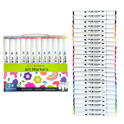 Art Markers - 24 Alcohol Based, Dual Tip Markers for Colouring