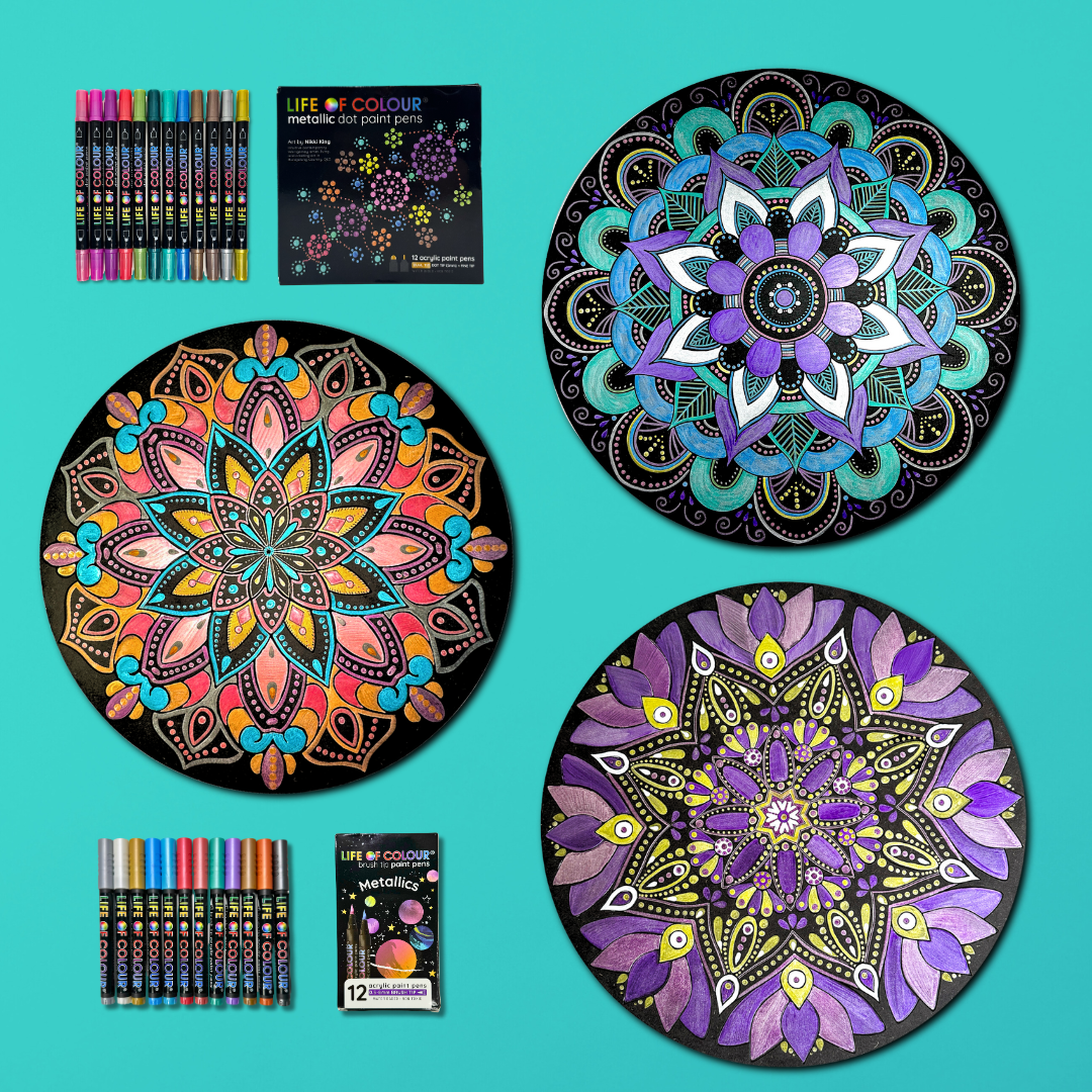 Life of Colour Mandala Galaxy Painting Kit Bundle of 3 - Sun, Moon, and Star