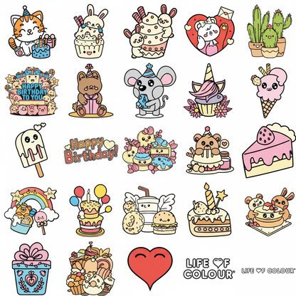 Birthday Colour-In Sticker Pack