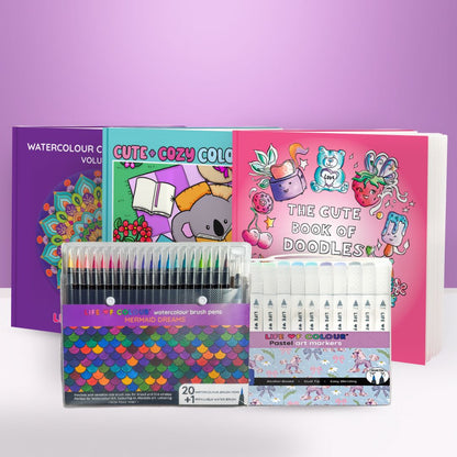 Cute, Doodle and Watercolour Colouring Book Bundle