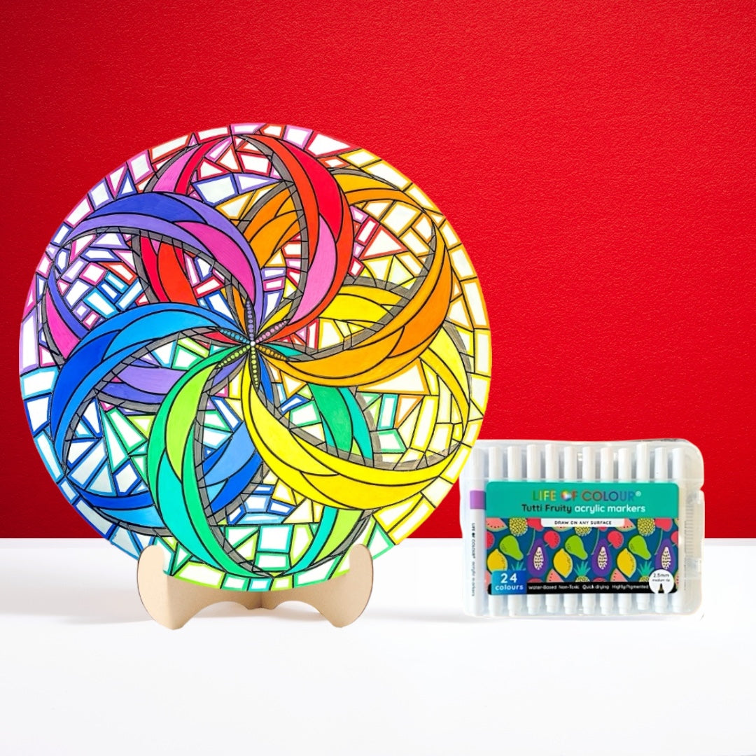 Life of Colour Mosaic Painting Kit - Dahlia with Acrylic markers