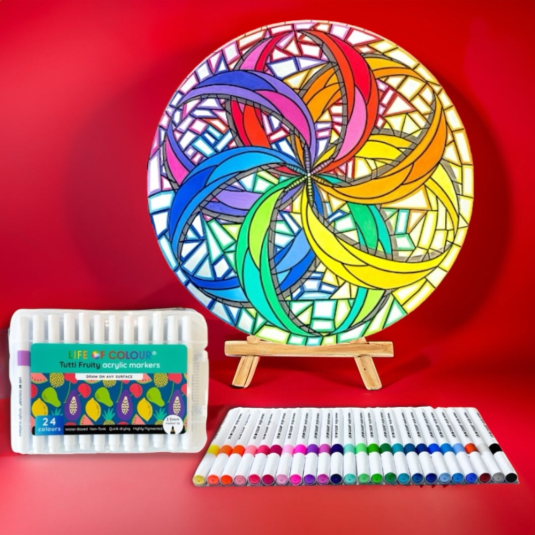 Life of Colour Mosaic Painting Kit - Dahlia with Acrylic markers