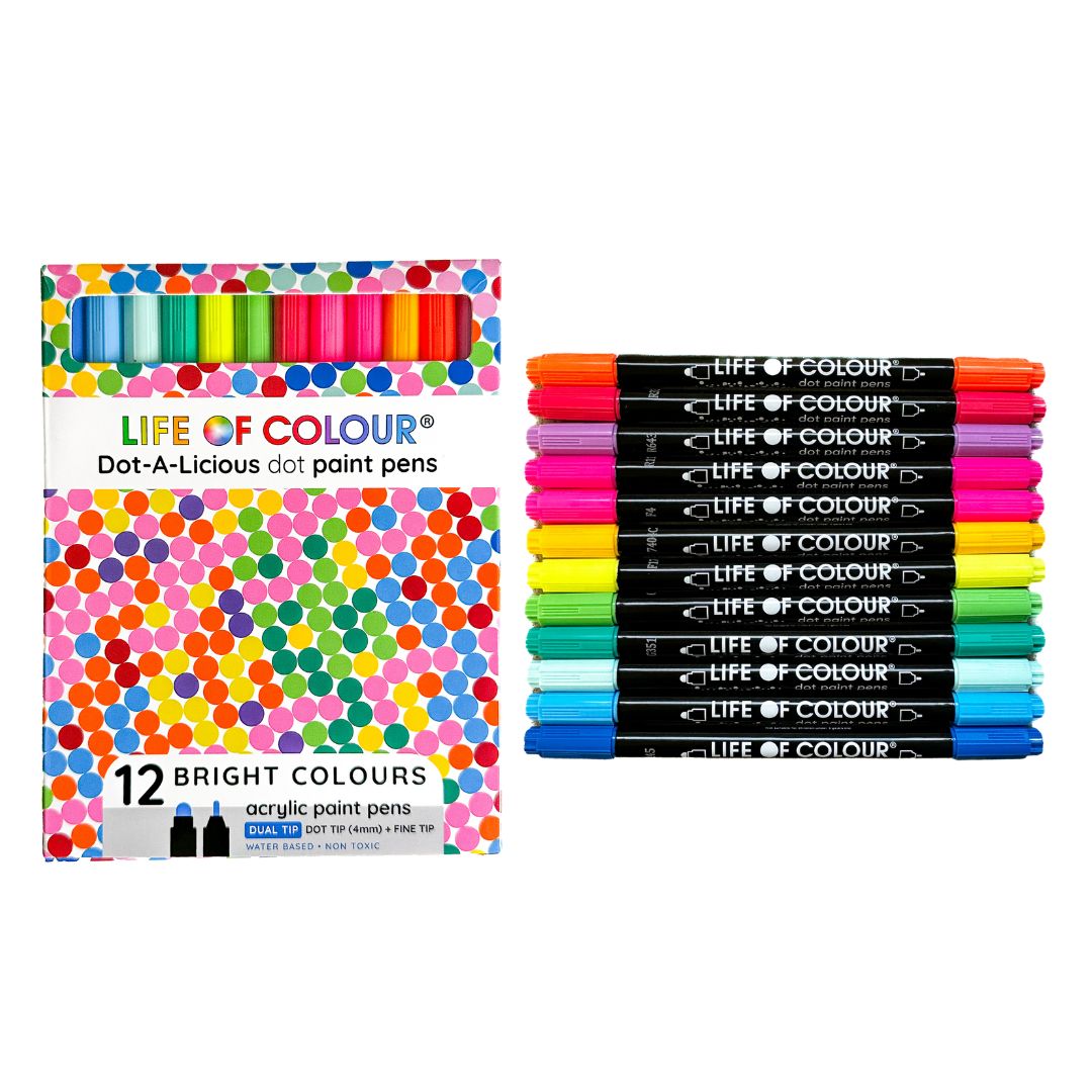 Dot-A-Licious Acrylic Paint Pens -  Set of 12 Bright Colours
