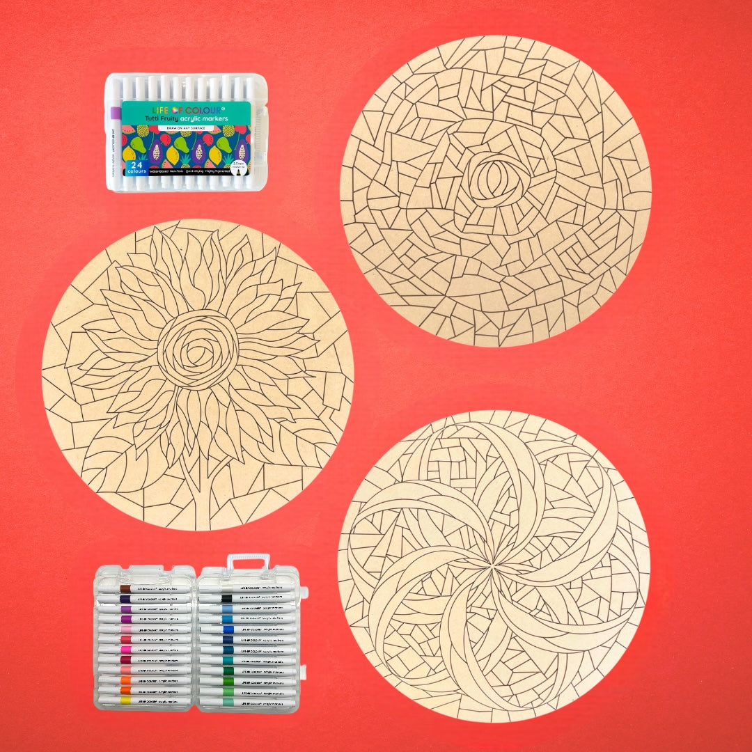 Life of Colour Mosaic Painting Kit - Flower Bundle with Acrylic markers