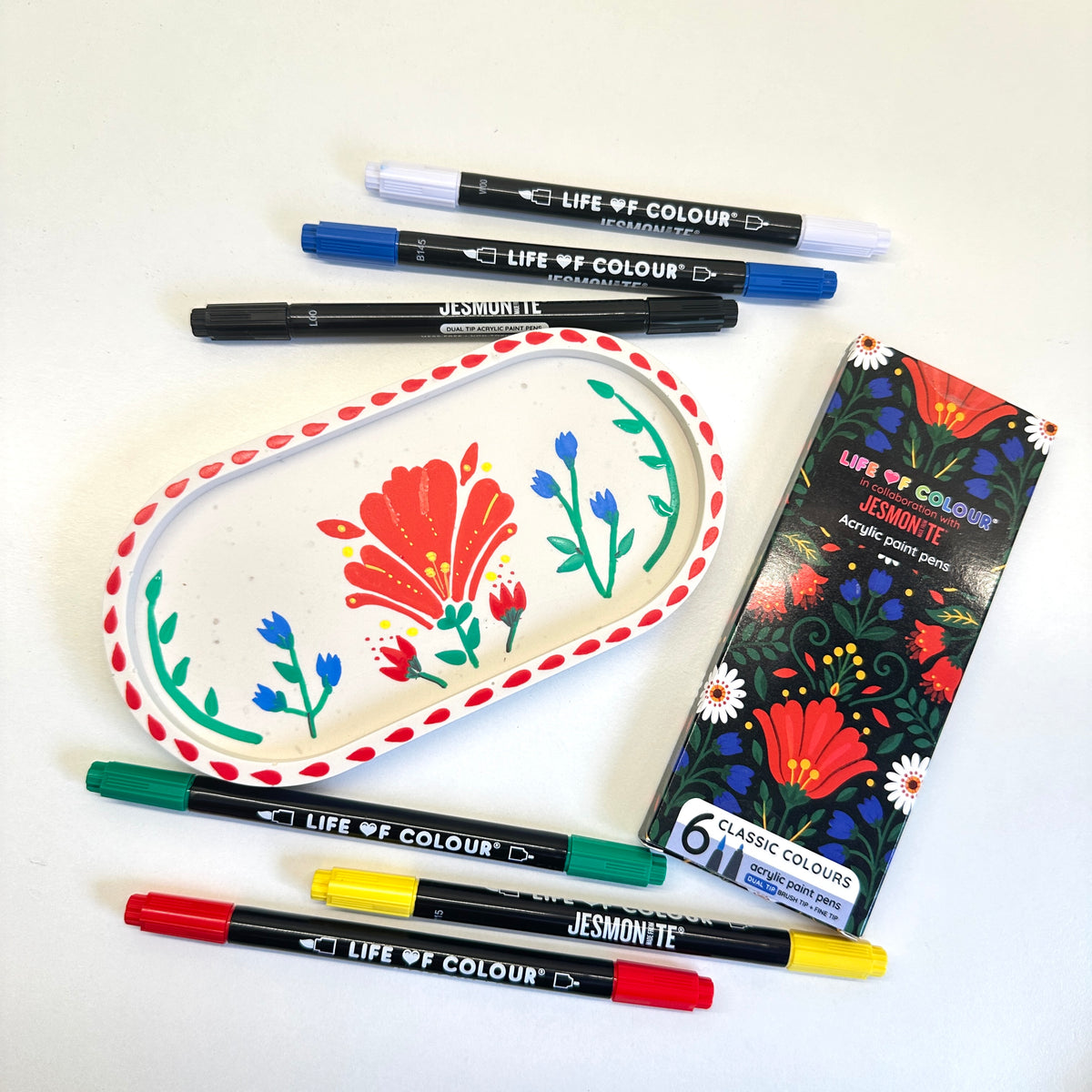Jesmonite® x Life of Colour Classic Colour Dual Tip Acrylic Paint Pens - Set of 6