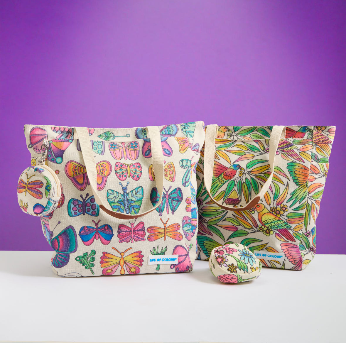 DIY Doodle Bag Bundle 2 - 2 Luxury Tote Bags (Lorikeet and Butterfly) - Bags Only