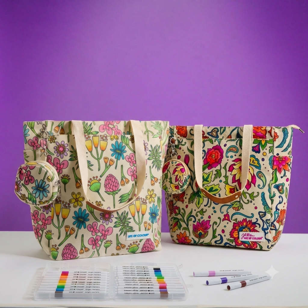 DIY Doodle Bag Bundle - Wildflower & Dreamy Flowers Tote Bags & Acrylic Markers