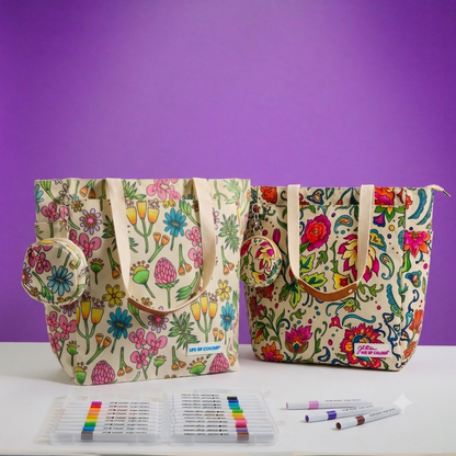 DIY Doodle Bag Bundle - Wildflower & Dreamy Flowers Tote Bags & Acrylic Markers