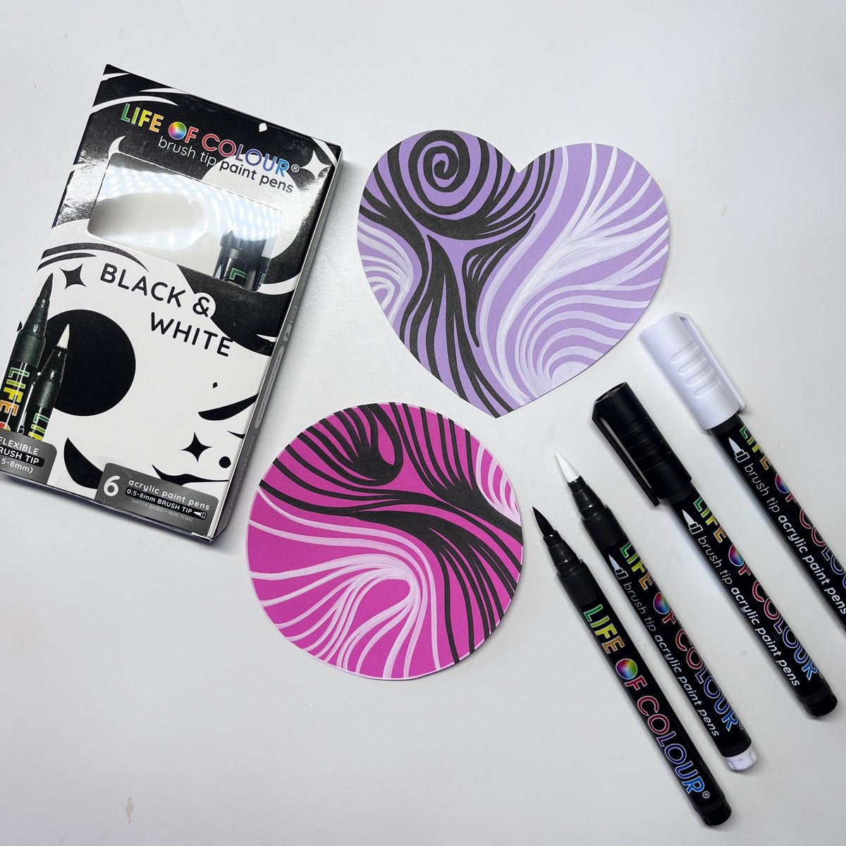 Black and White Brush Tip Acrylic Paint Pens – Set of 6 – Life of Colour