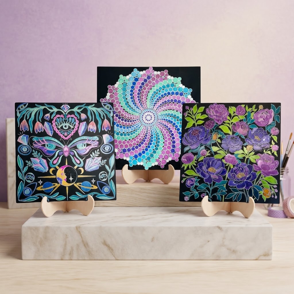 Metal Poster Painting Kit Bundle of 3 - Peonies, Spiral and Mystical