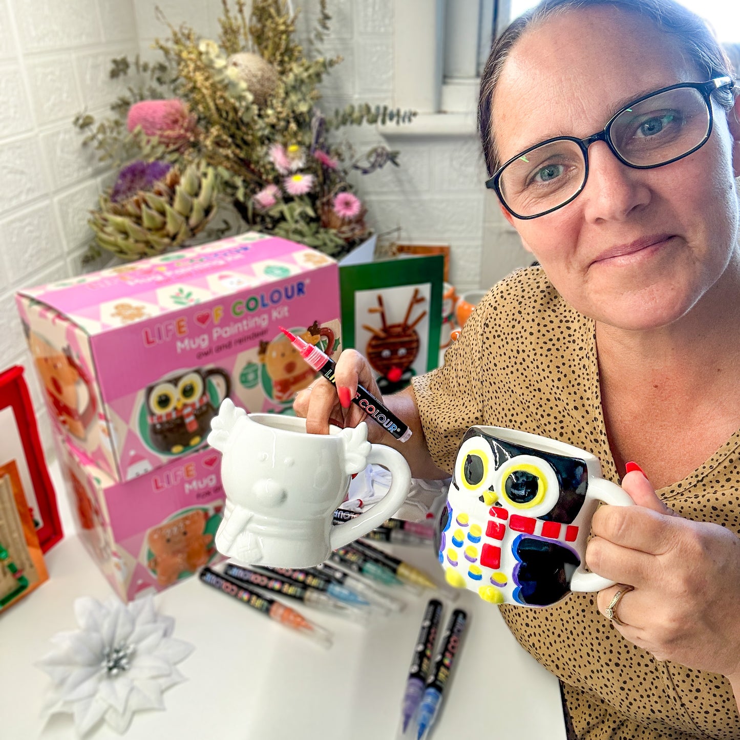 Christmas Mug Painting Kit - Owl and Reindeer