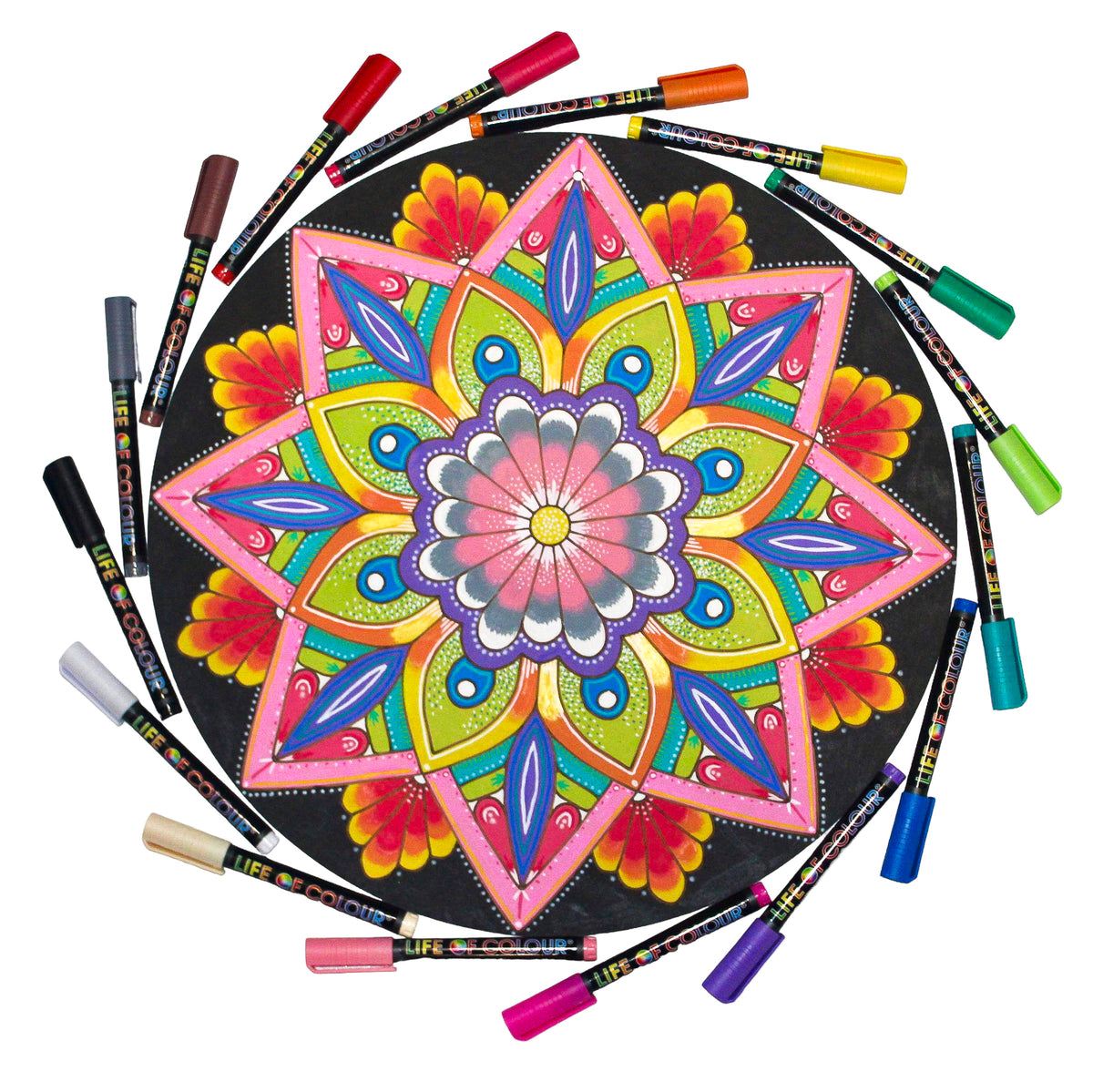 Life of Colour Black Mandala Painting Kit - In Bloom (Essentials)