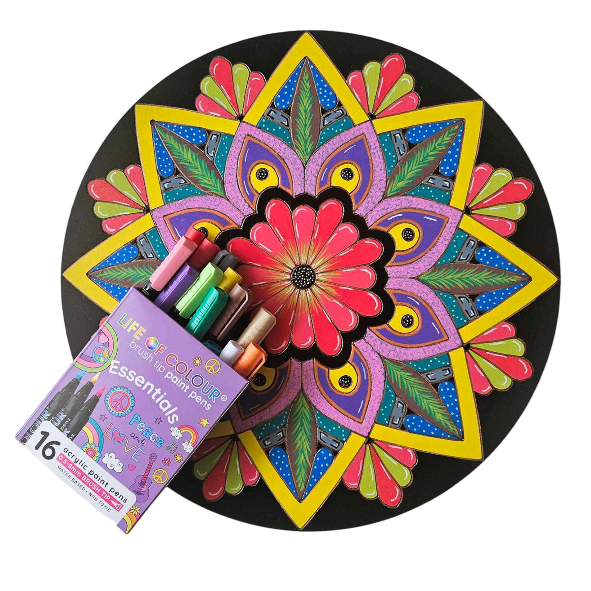 Life of Colour Black Mandala Painting Kit - In Bloom (Essentials)
