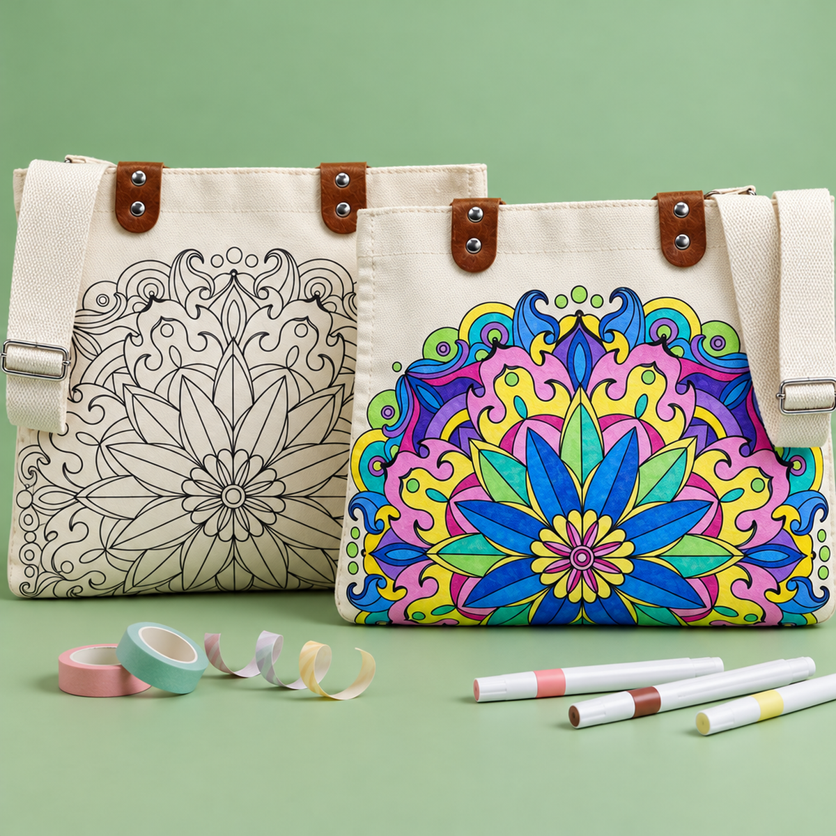 DIY Doodle Bag Bundle - Wildflower Tote Bag and Mandala Hand Bag & Acrylic Markers