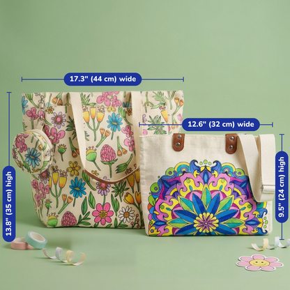 DIY Doodle Bag Bundle - Wildflower Tote Bag and Mandala Hand Bag & Acrylic Markers