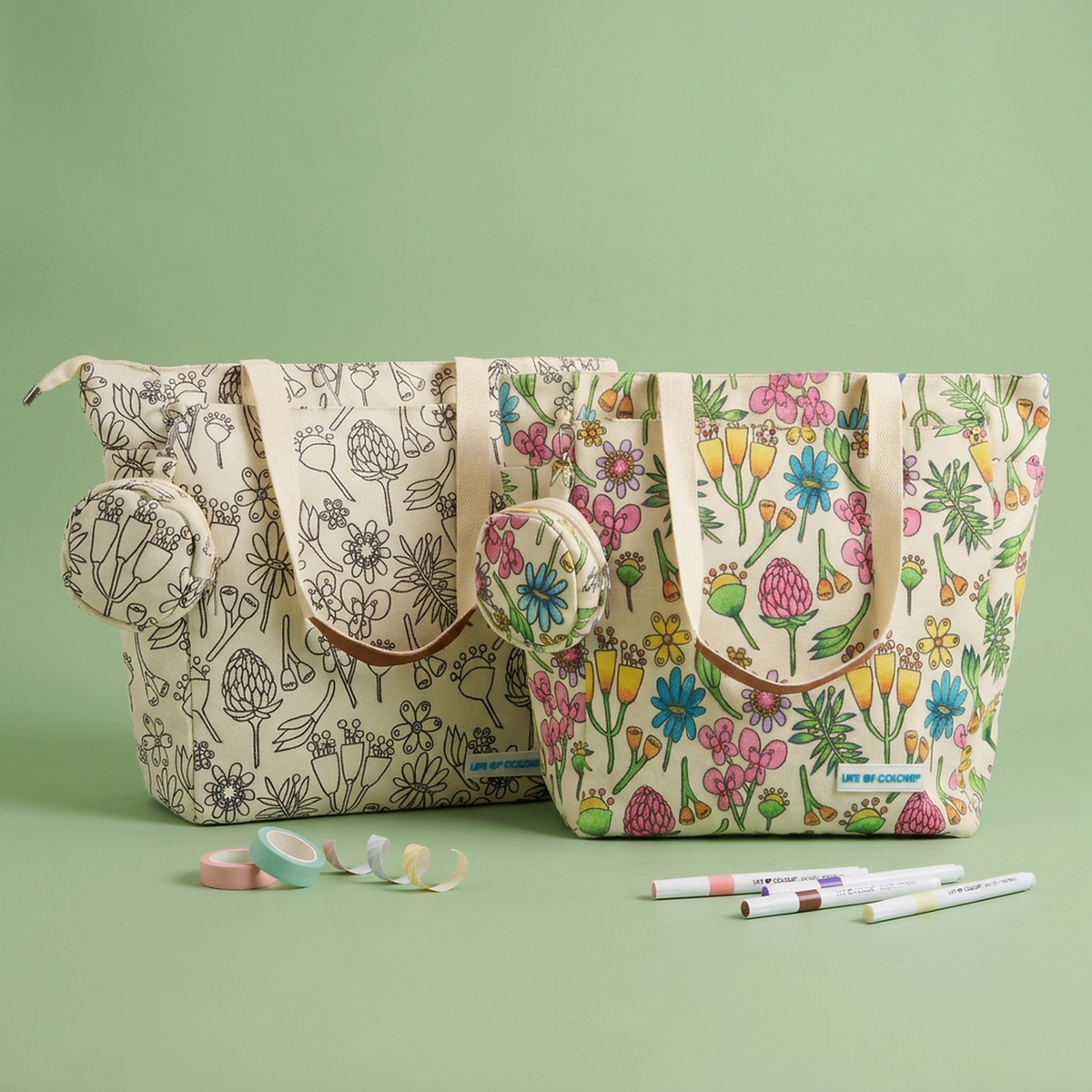 DIY Doodle Bag Bundle - Wildflower Tote Bag and Mandala Hand Bag & Acrylic Markers