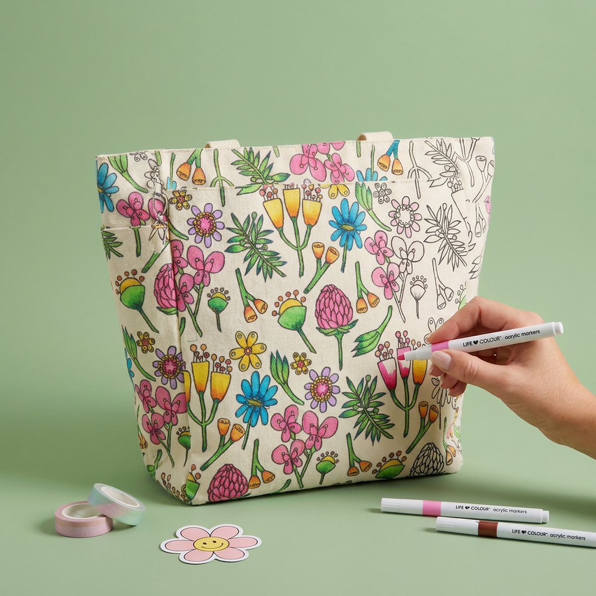 DIY Doodle Bag Bundle - Wildflower Tote Bag and Mandala Hand Bag & Acrylic Markers