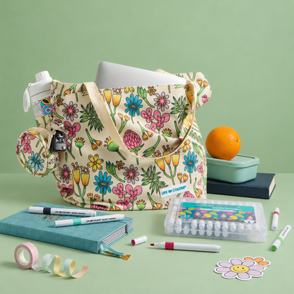 DIY Doodle Bag Bundle - Wildflower Tote Bag and Mandala Hand Bag & Acrylic Markers