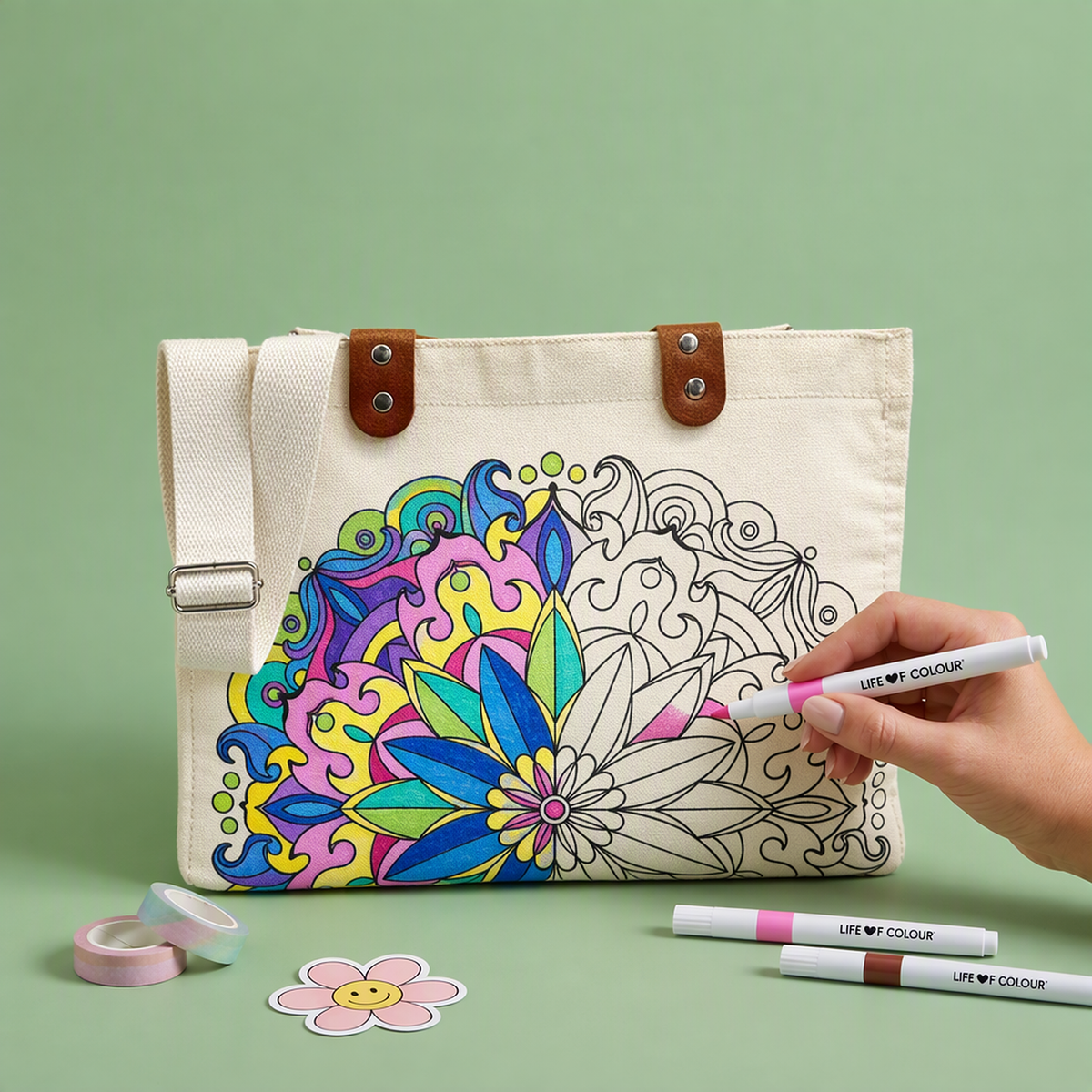 DIY Doodle Bag Bundle - Wildflower Tote Bag and Mandala Hand Bag & Acrylic Markers