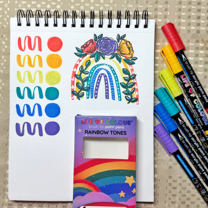 Rainbow Colours Brush Tip Acrylic Paint Pens – Set of 6