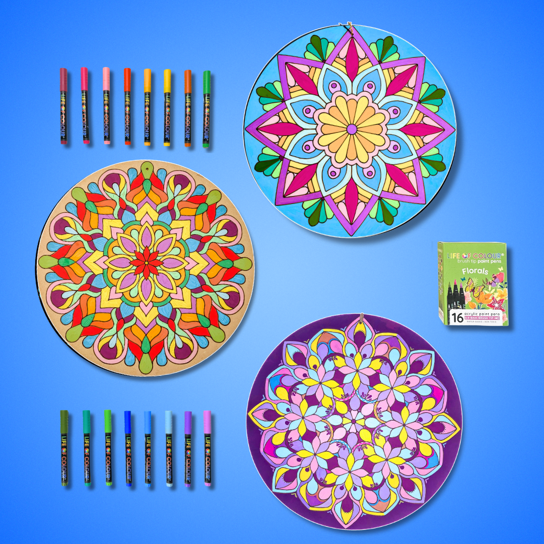 Life of Colour Mandala Painting Kit - Bundle of 3 (Part 1-Florals)