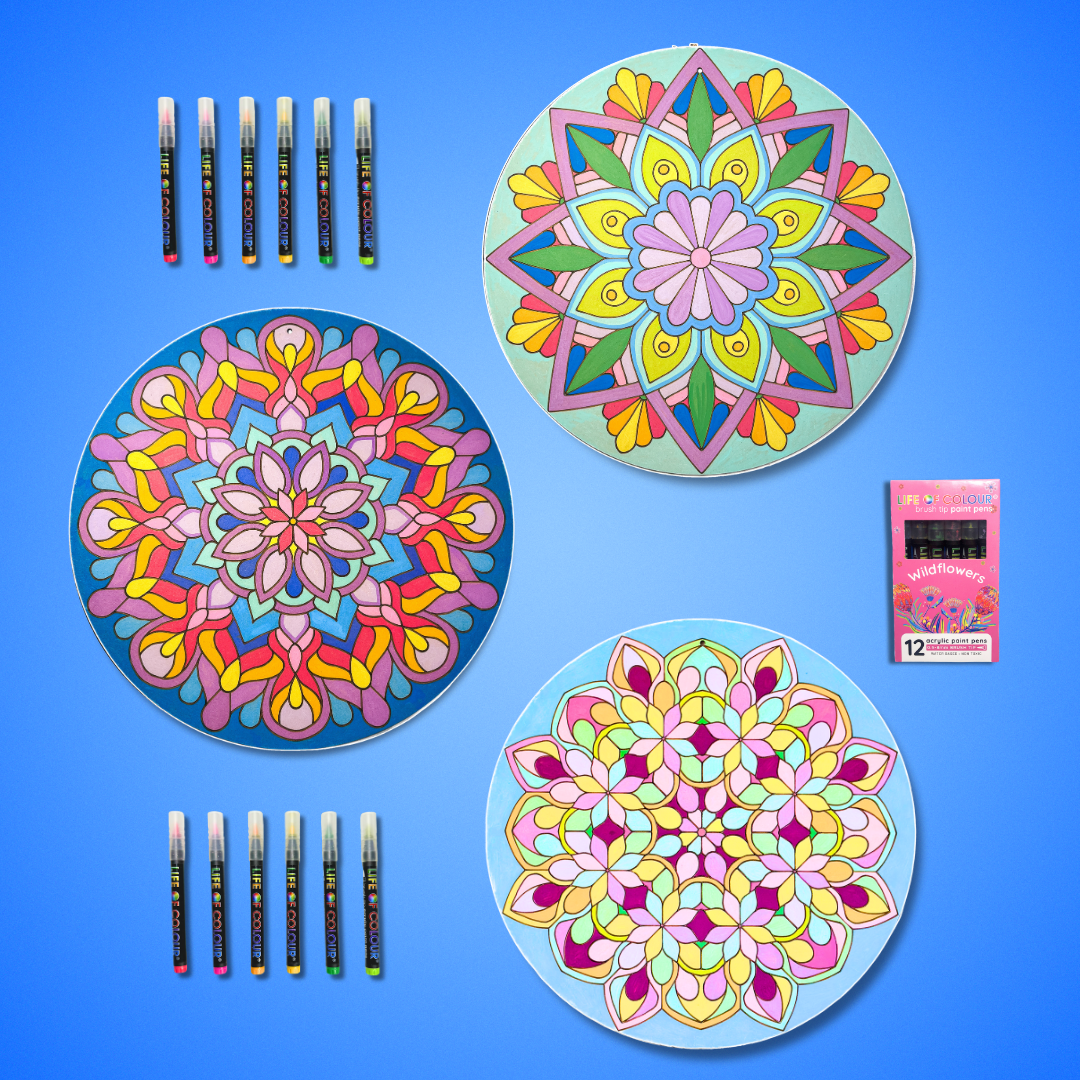 Life of Colour Mandala Painting Kit - Bundle of 3 (Part 1- Wildflowers)