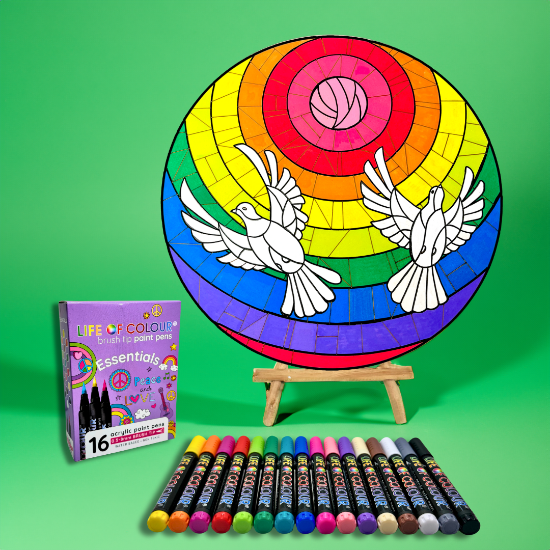 Life of Colour Mosaic Painting Kit - Doves of Peace with Essential Brush Tips