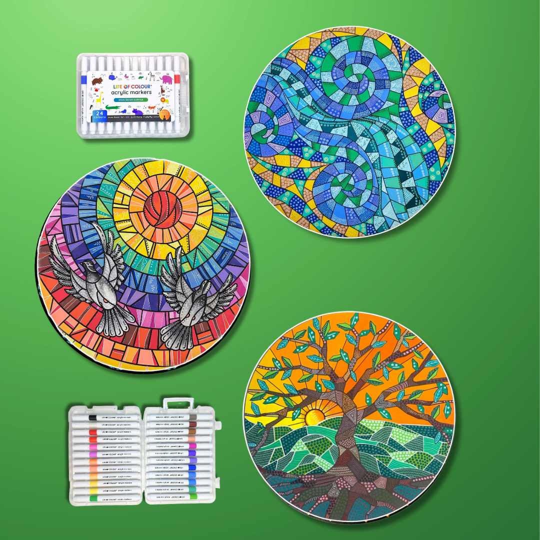 Life of Colour Mosaic Painting Kit - Peace Series Bundle with Acrylic markers