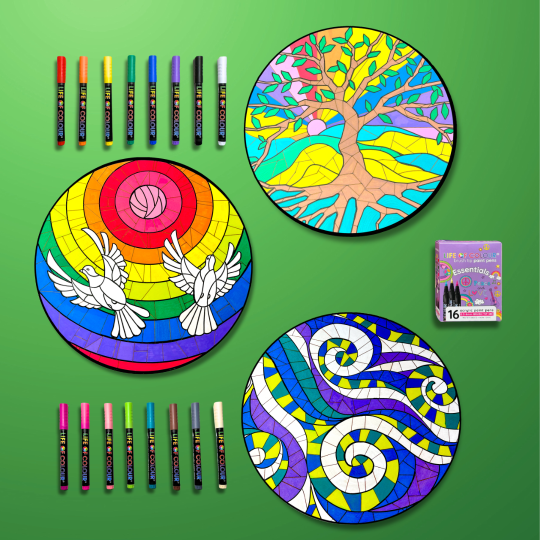 Life of Colour Mosaic Painting Kit - Peace Series Bundle with Essential Brush Tips