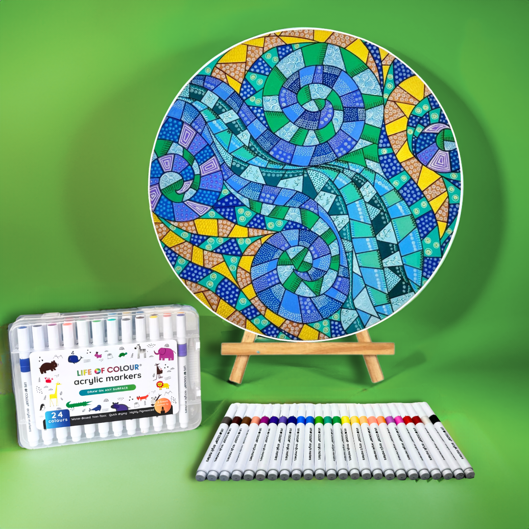 Life of Colour Mosaic Painting Kit - The Wave with Acrylic markers