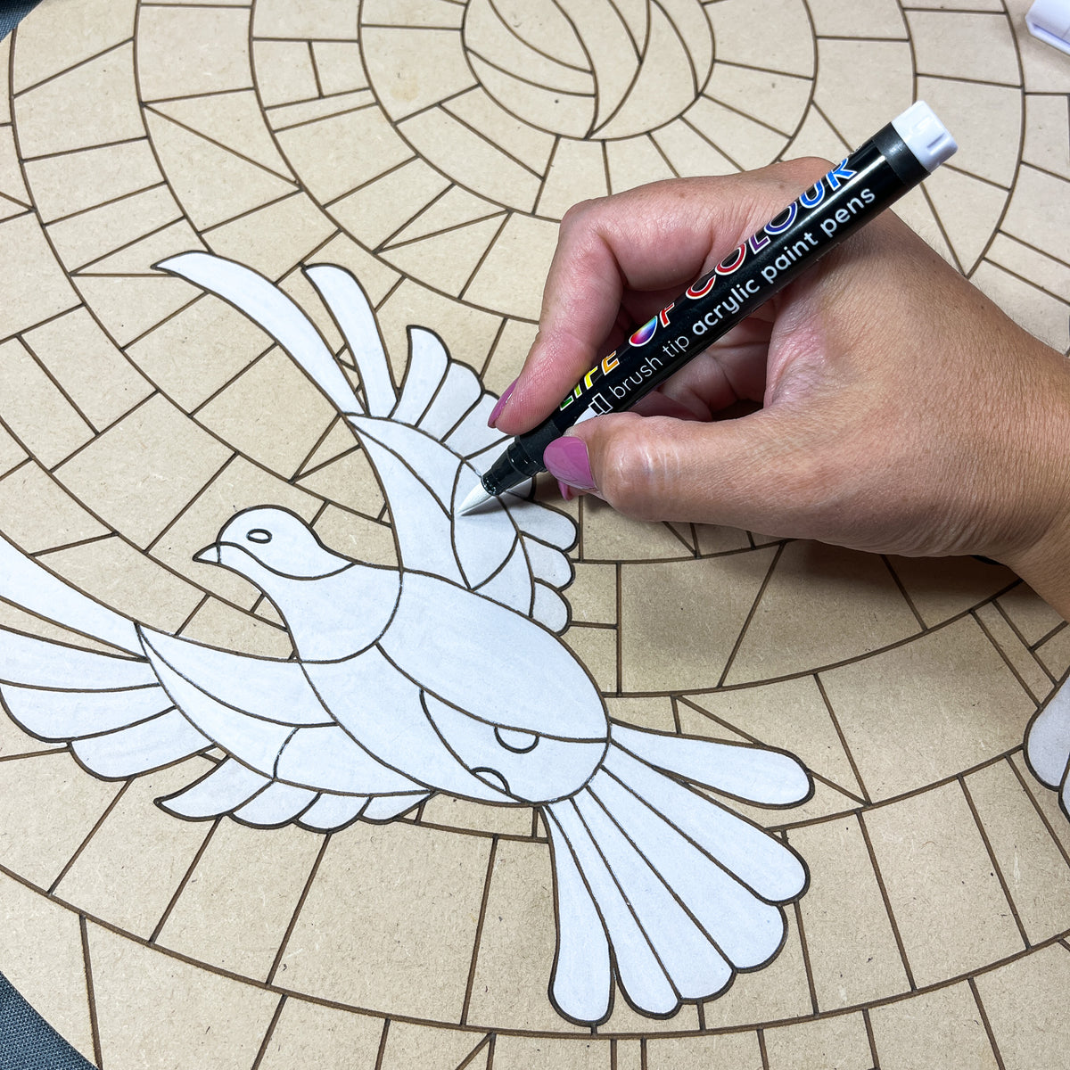 Life of Colour Mosaic Painting Kit - Doves of Peace with Essential Brush Tips