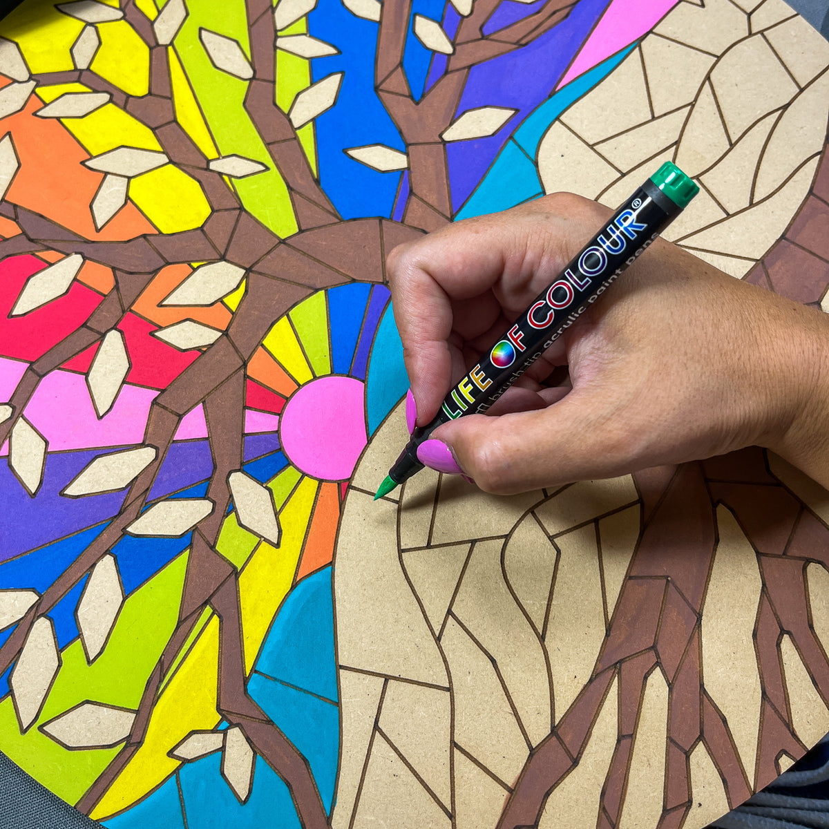 Life of Colour Mosaic Painting Kit - Tree of Life with Essential Brush Tips