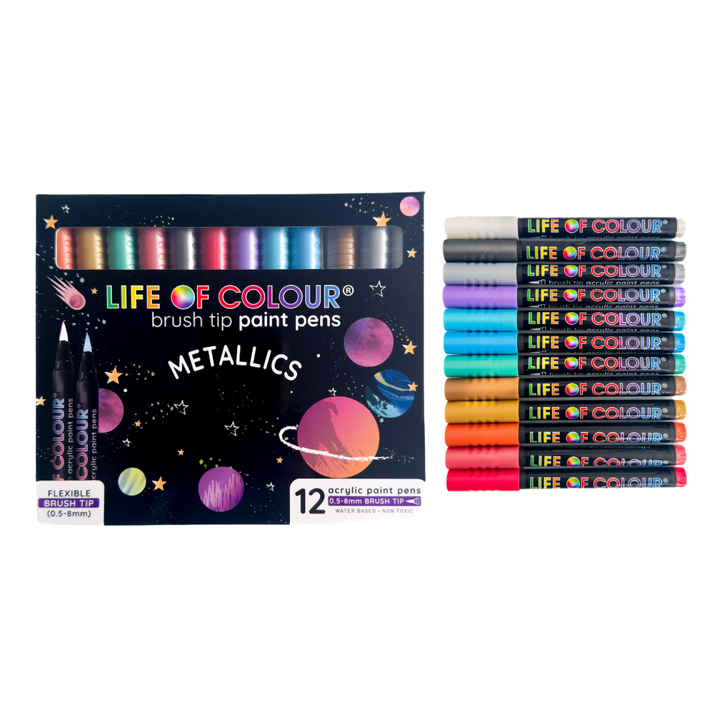 Metallic Brush Tip Acrylic Paint Pens - Set of 12 – Life of Colour