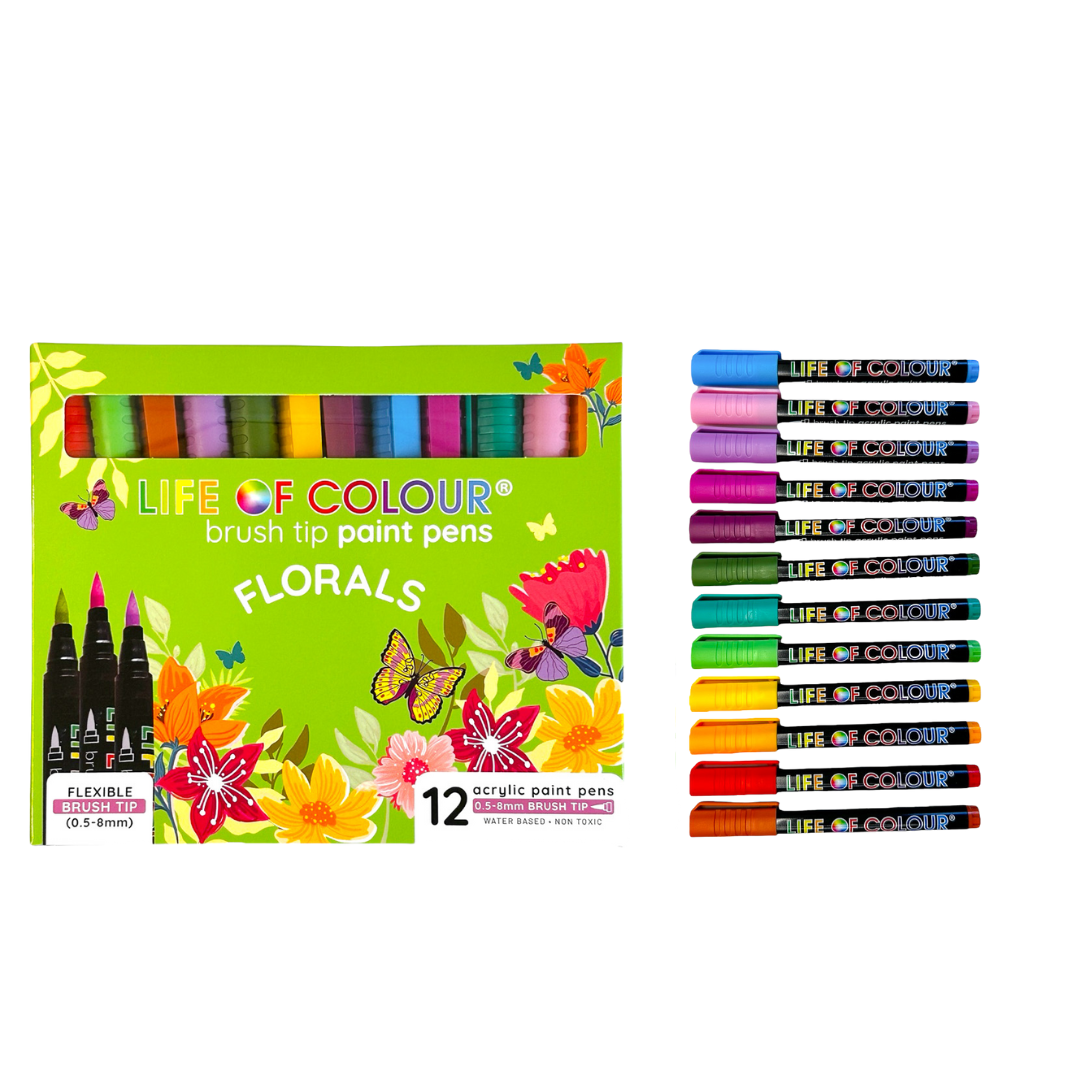 Floral Colours Brush Tip Acrylic Paint Pens - Set of 12 – Life of Colour