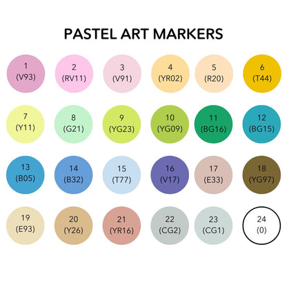 Art Markers - 24 Alcohol Based, Dual Tip Markers  - Pastel Colours