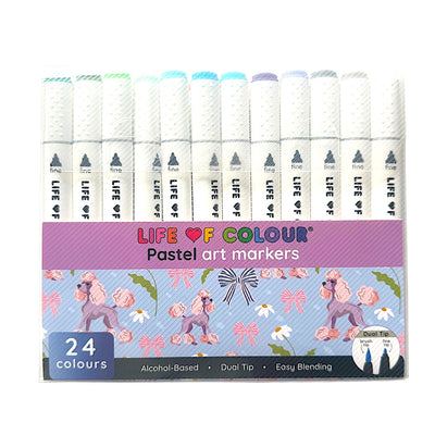 Art Markers - 24 Alcohol Based, Dual Tip Markers  - Pastel Colours