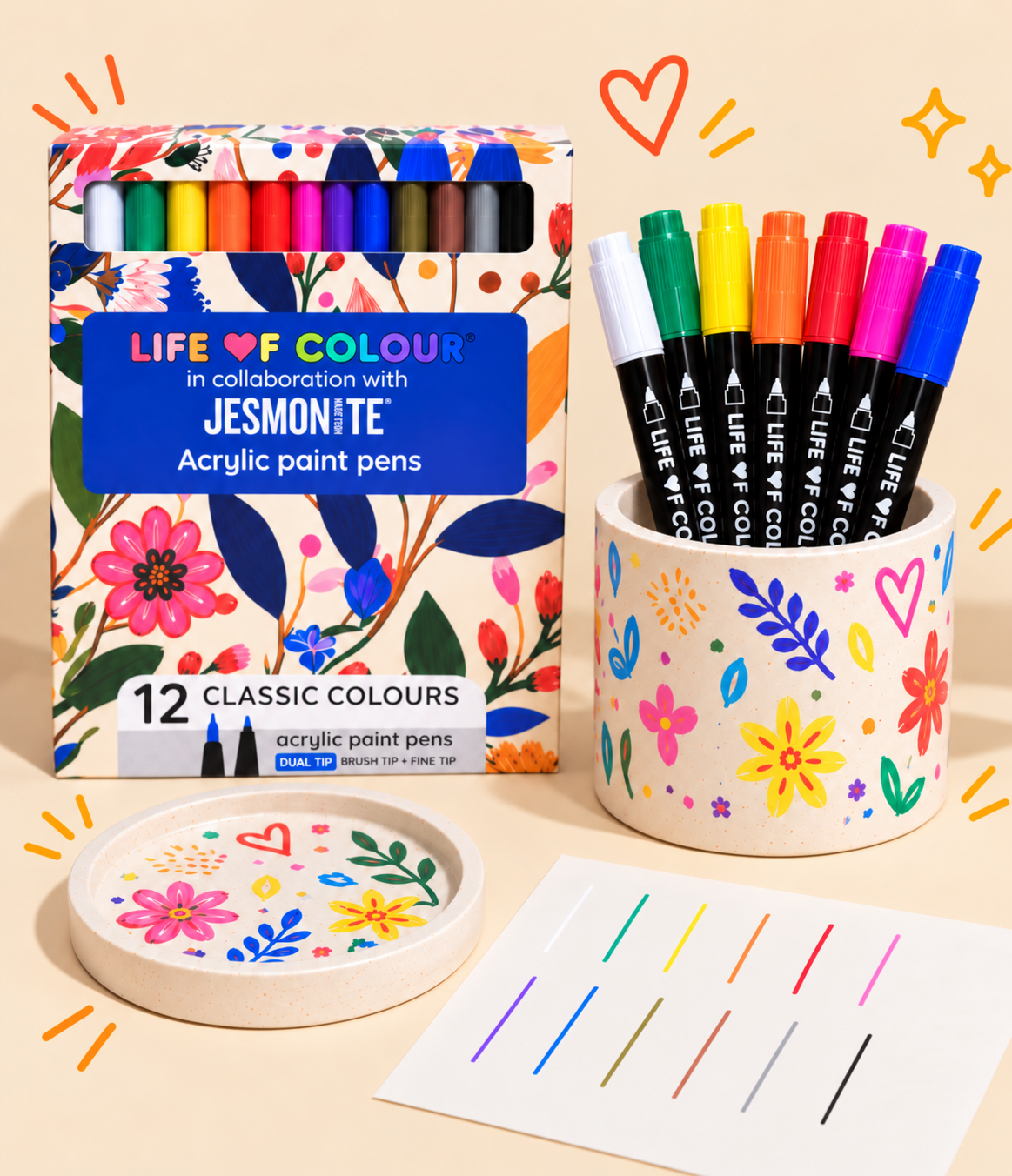 Jesmonite® x Life of Colour Classic Colour Dual Tip Acrylic Paint Pens - Set of 12