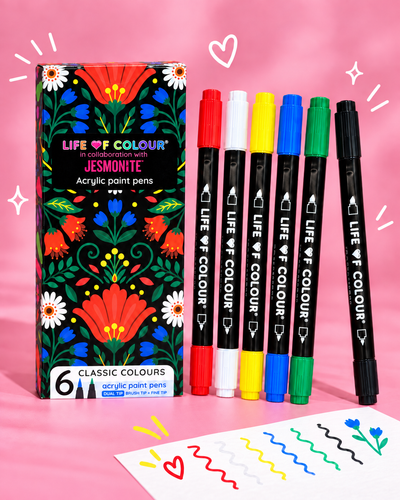Jesmonite® x Life of Colour Classic Colour Dual Tip Acrylic Paint Pens - Set of 6